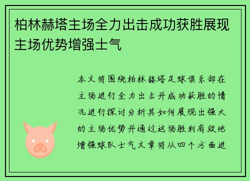 柏林赫塔主场全力出击成功获胜展现主场优势增强士气